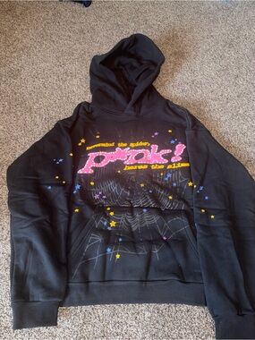 Black Graphic Hooded Sweatshirt with Pink 'pok!' Logo